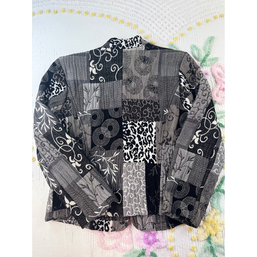 Christopher Banks Patchwork Blazer‎ Jacket Black White Gray Women's M - Picture 3 of 9